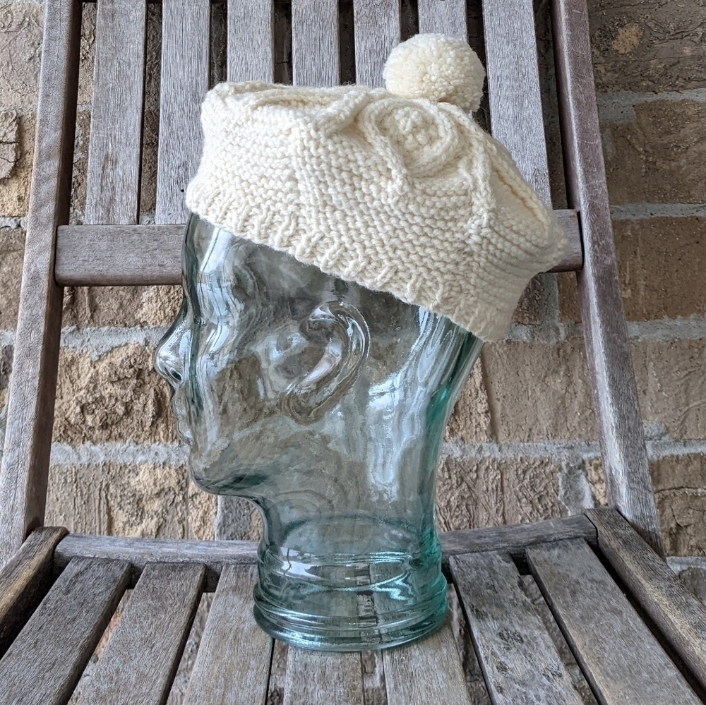 Vintage Handknit Creme Ivory Beret - Picture 3 of 5